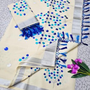 Blue Themed Kasavu Saree