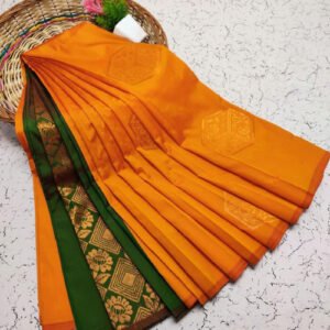 Orange and Green Soft Semi Silk Saree