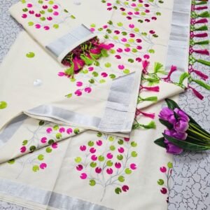 Rose and Green Kasavu Saree