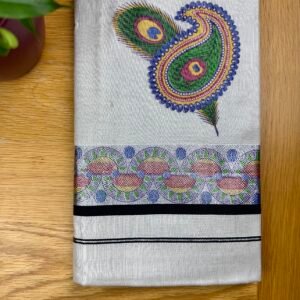 Silver Kara Tissue Saree Print